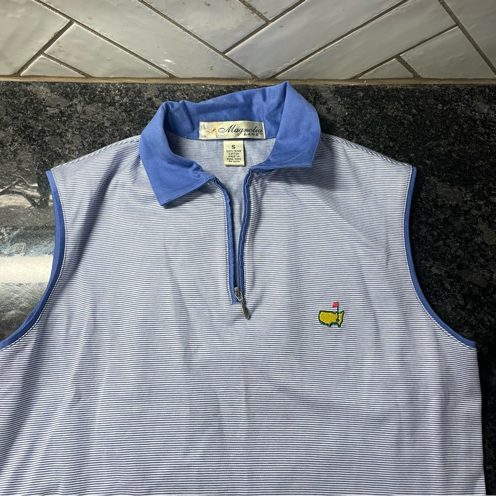 Women’s Magnolia Lane Masters Golf Vest Small Blue Stripe 1/4 Zip Augusta Logo